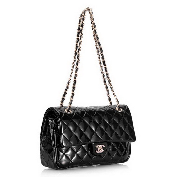 Cheap Replica Chanel Classic 2.55 Series Flap Bag 1112 Black Patent Leather Golden Hardware